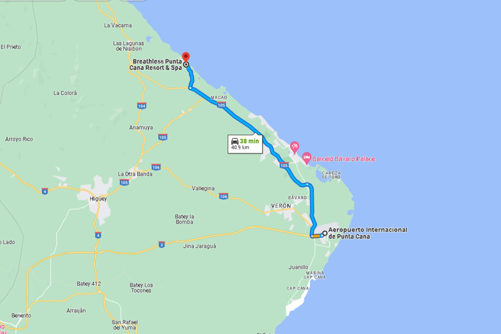 MAp Transportation from Punta Cana Airport to Breathless Resort