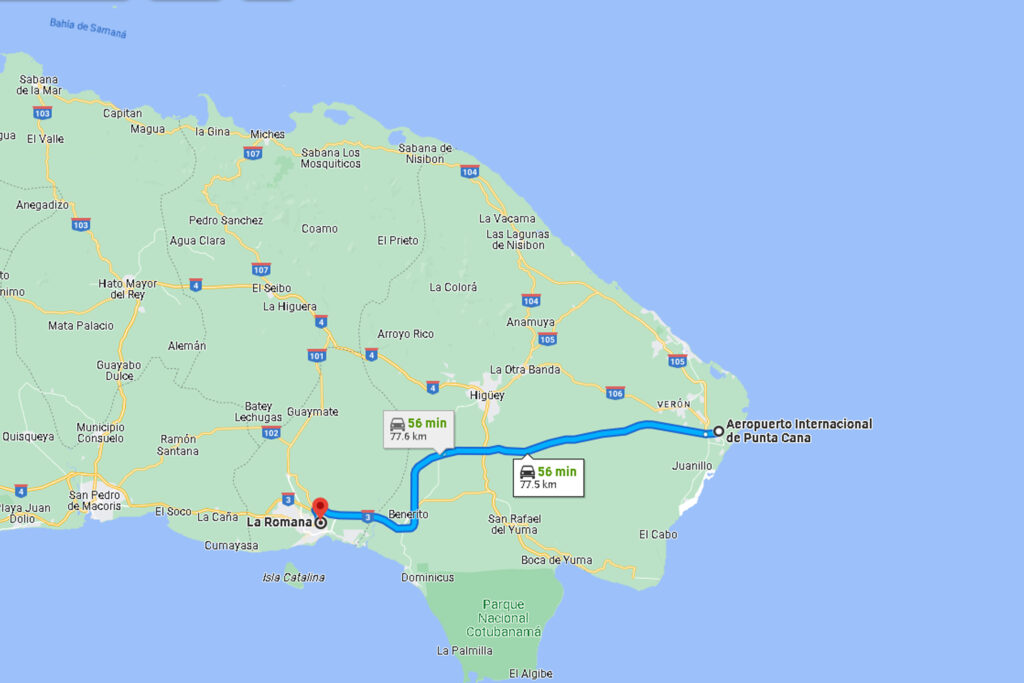 Map Punta Cana Airport Transfers to La Romana and Bayahibe