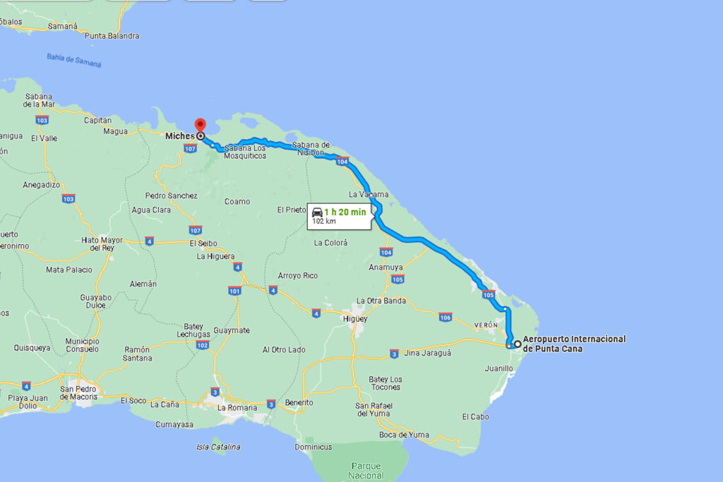 Map Punta Cana Airport Transfers to Miches